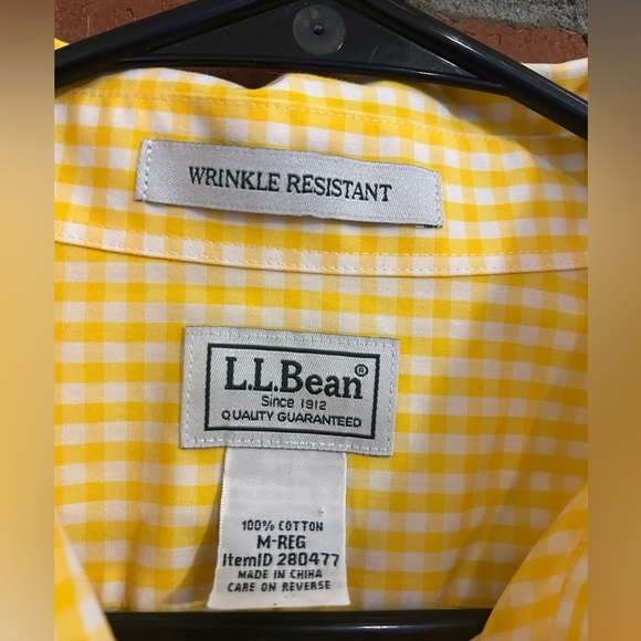 LL Bean Yellow Gingham Wrinkle Resistant Men's Shirt Size M - Picture 8 of 12